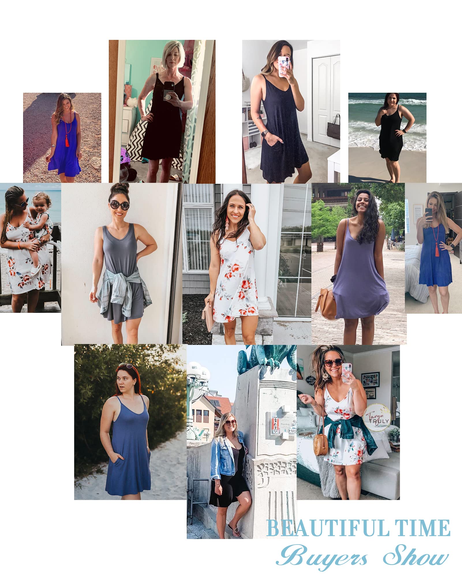 MISFAY Robe d'été de Plage pour Femmes | Sans manches, col en V, poches latérales, ourlet pivotant, longueur au-dessus du genou, lavable en machine