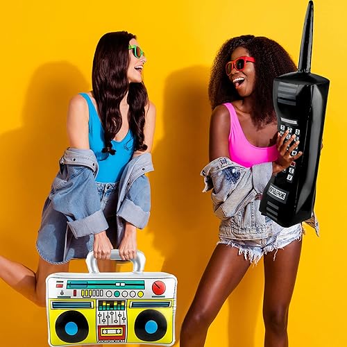 Miniatura 4 de Radio inflable Boombox y micrófonos para decoraciones de fiesta de los años 80 y 90 - Cumpleaños temáticos de hip hop