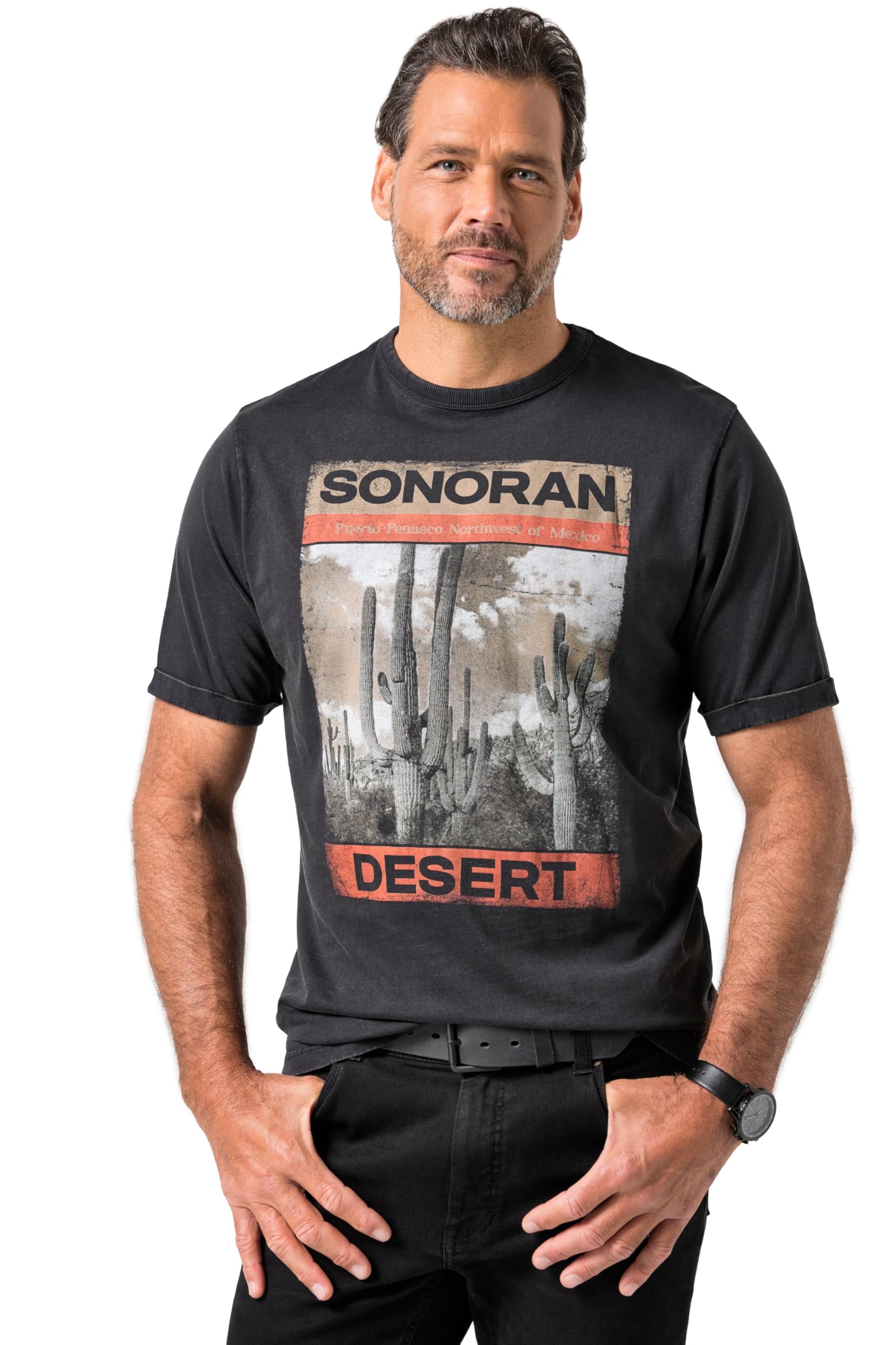 JP 1880 Herren große Größen Übergrößen Menswear L-8XL T-Shirt, Halbarm, Vintage-Look, Brustprint 845067