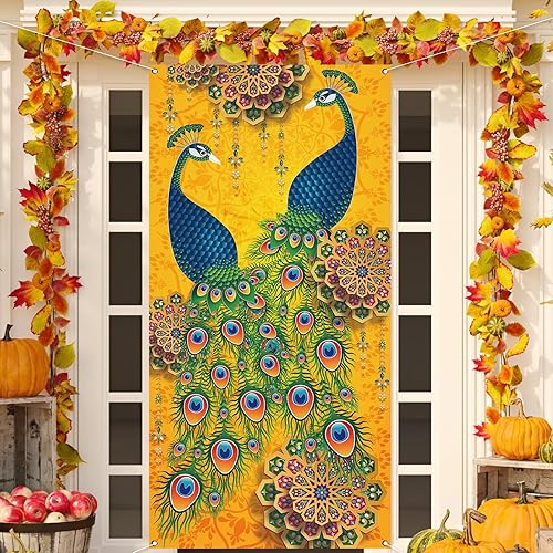 Happy Diwali Decorations - Cubierta de puerta de pavo real indio para el hogar y fiesta