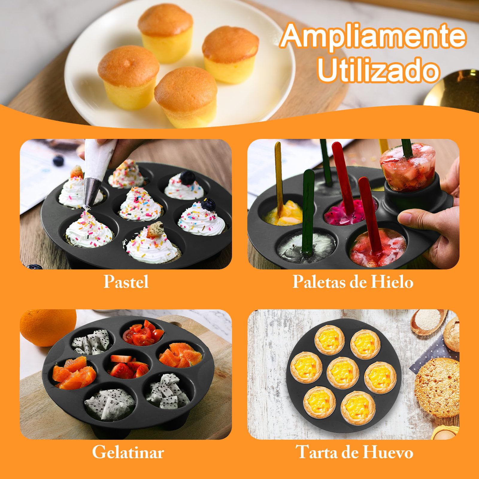 ZOCONE 2 Piezas Silicona Moldes Magdalenas para Air Fryer Molde Muffins Horno para 7 Magdalenas Antiadherente Bandejas Horno Muffins Pequeño para Cupcake Magdalenas (21cm)