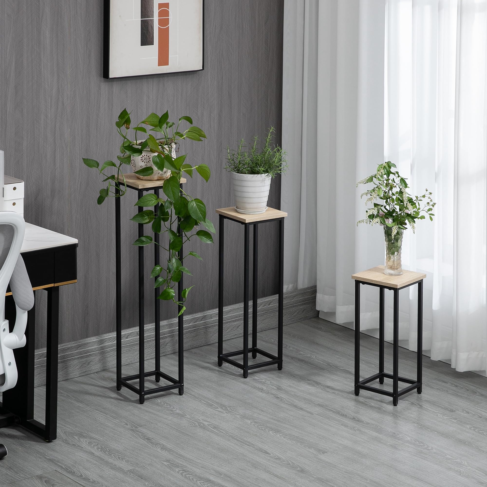 Outsunny Set di 3 tavolini espositivi per piante per interni/esterni