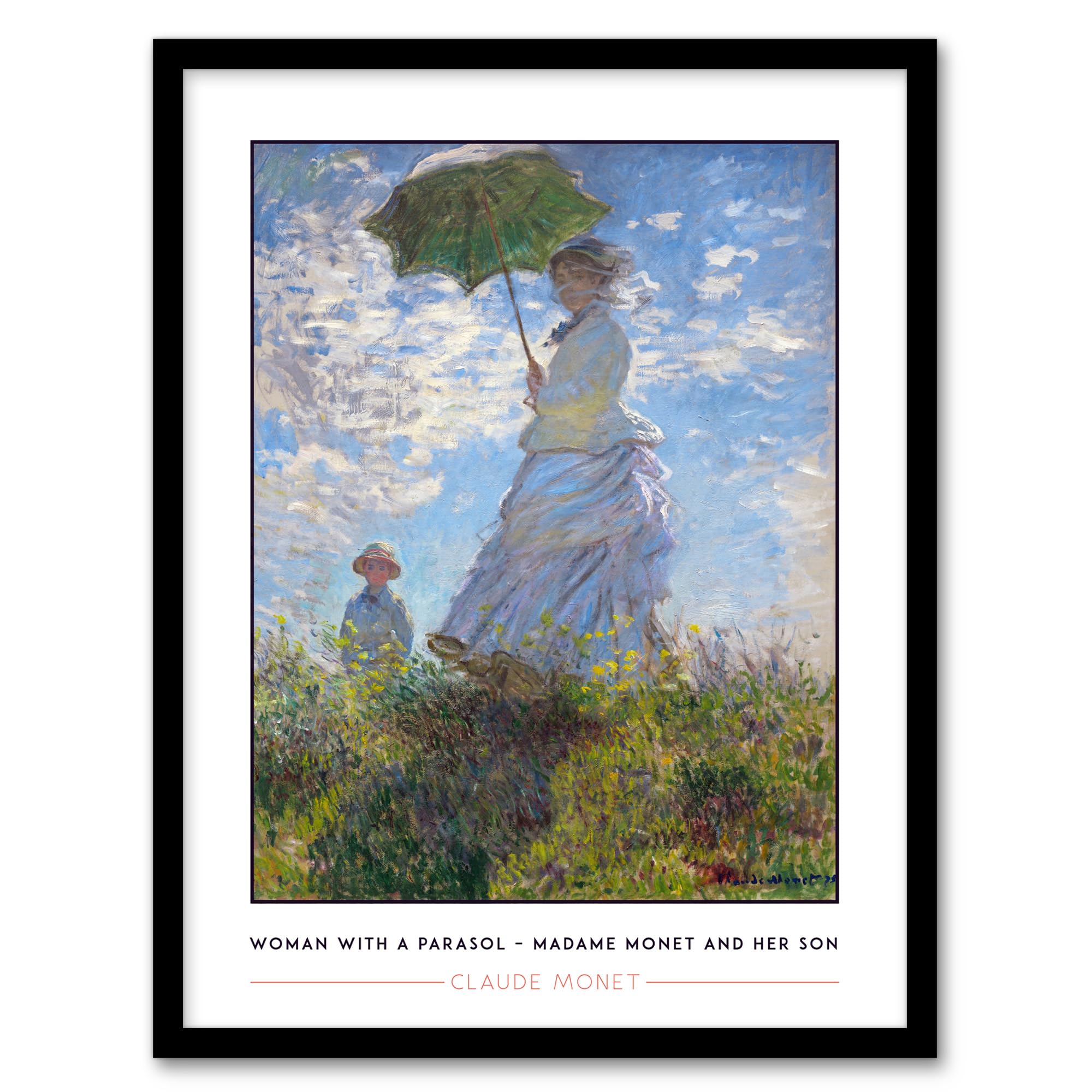 Artery8 Claude Monet Woman With Parasol Framed Art Print - Blue - A4
