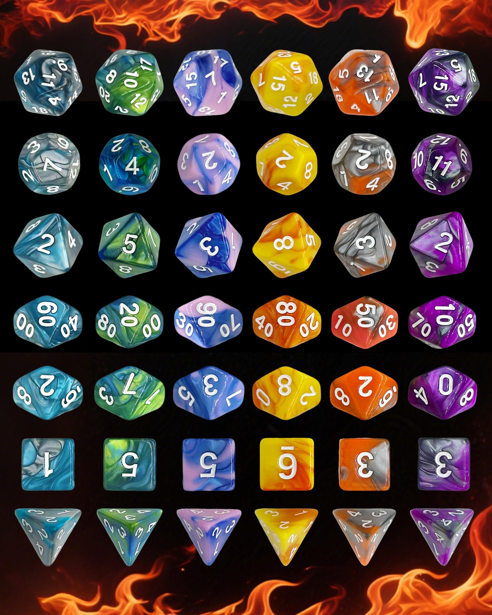 Jeu de Dés Polyédriques 42 Pièces 6 Sets Dés JDR D&D RPG MTG Jeux de Table avec Pochette