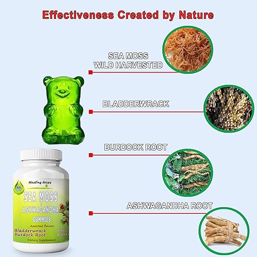 Miniatura 2 de Sea Moss Gummies Ashwagandha with Bladderwrack Burdock Root, Alkaline Keto Vegan Non-GMO Diet, Dairy and Gluten Free – by Healing Drops