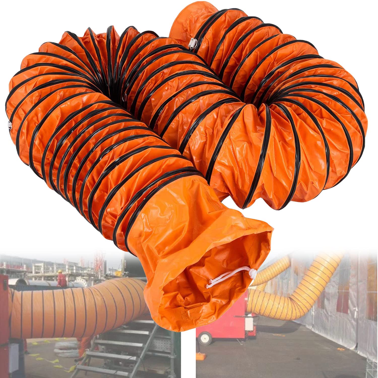 Manguera flexible de PVC para conductos de ventilación, manguera flexible de PVC para conductos de ventilación, ignífuga con cuerda ajustable y anillo en D para ventilador, extractor de aire, 10 m,