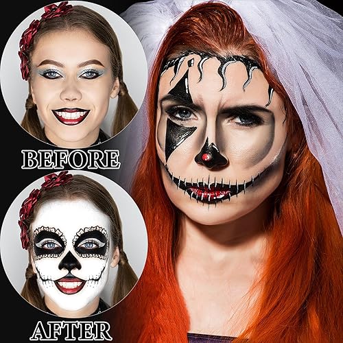 Miniatura 3 de 2 piezas de pintura facial blanca y negra con esponja, kit de maquillaje de pintura facial de Halloween para adultos, kit de paleta de pintura