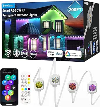 8 Best Smart Permanent Outdoor Lights for Halloween in 2026 6 RGBCW Permanent Outdoor Lights, 108 Scene Modes, Smart App & Voice Control, IP68 LED Eaves Lighting for Holidays & Garden Decor (120 LEDs, 200FT)