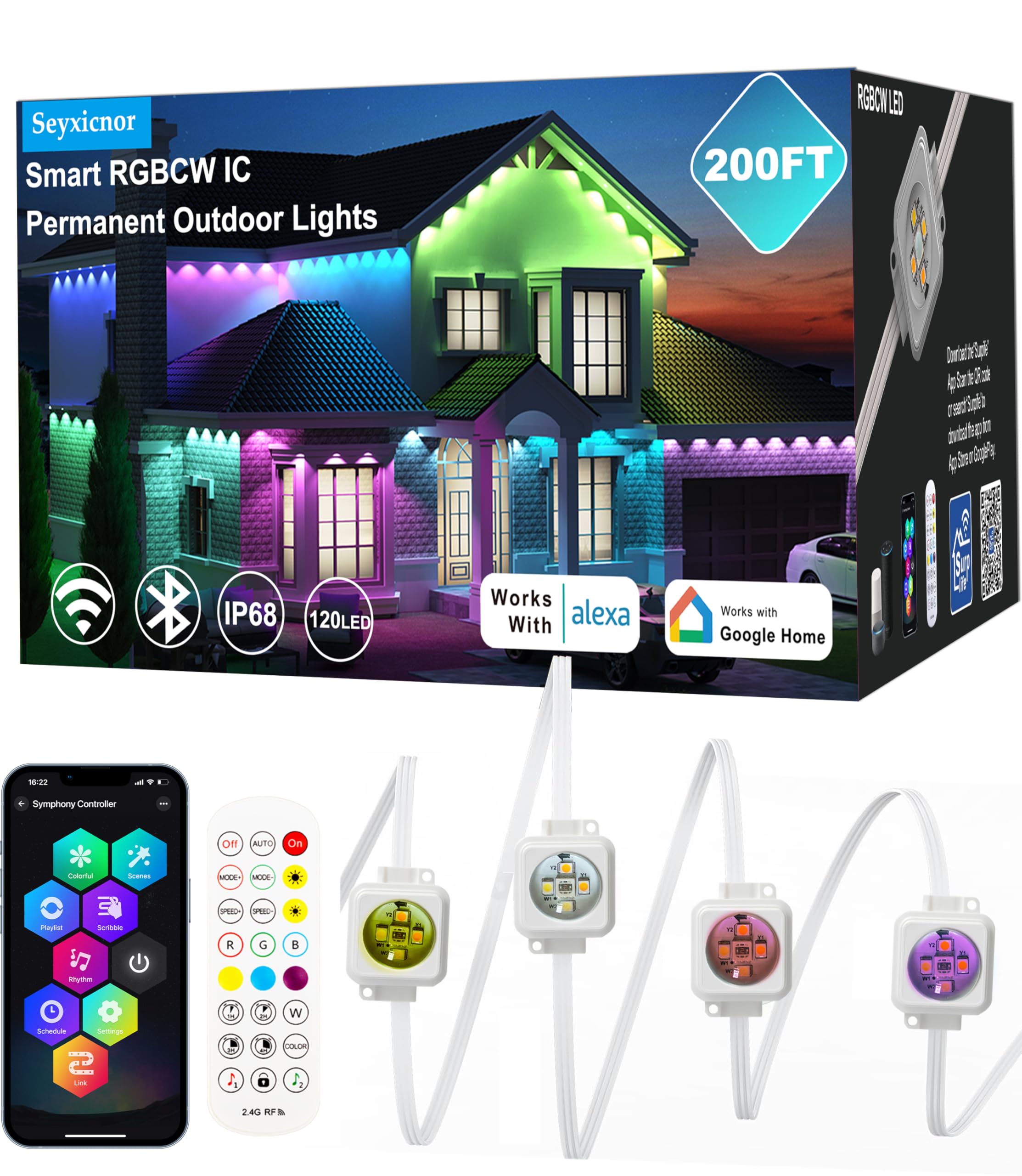 Seyxicnor RGBCW Permanent Outdoor Lights,108 Scene Modes Smart