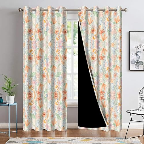 Miniatura 24 de Cortinas opacas de 52x84 pulgadas - Aisladas térmicamente y con bloqueo de luz para dormitorio y sala de estar, cortinas de ventana con estampado
