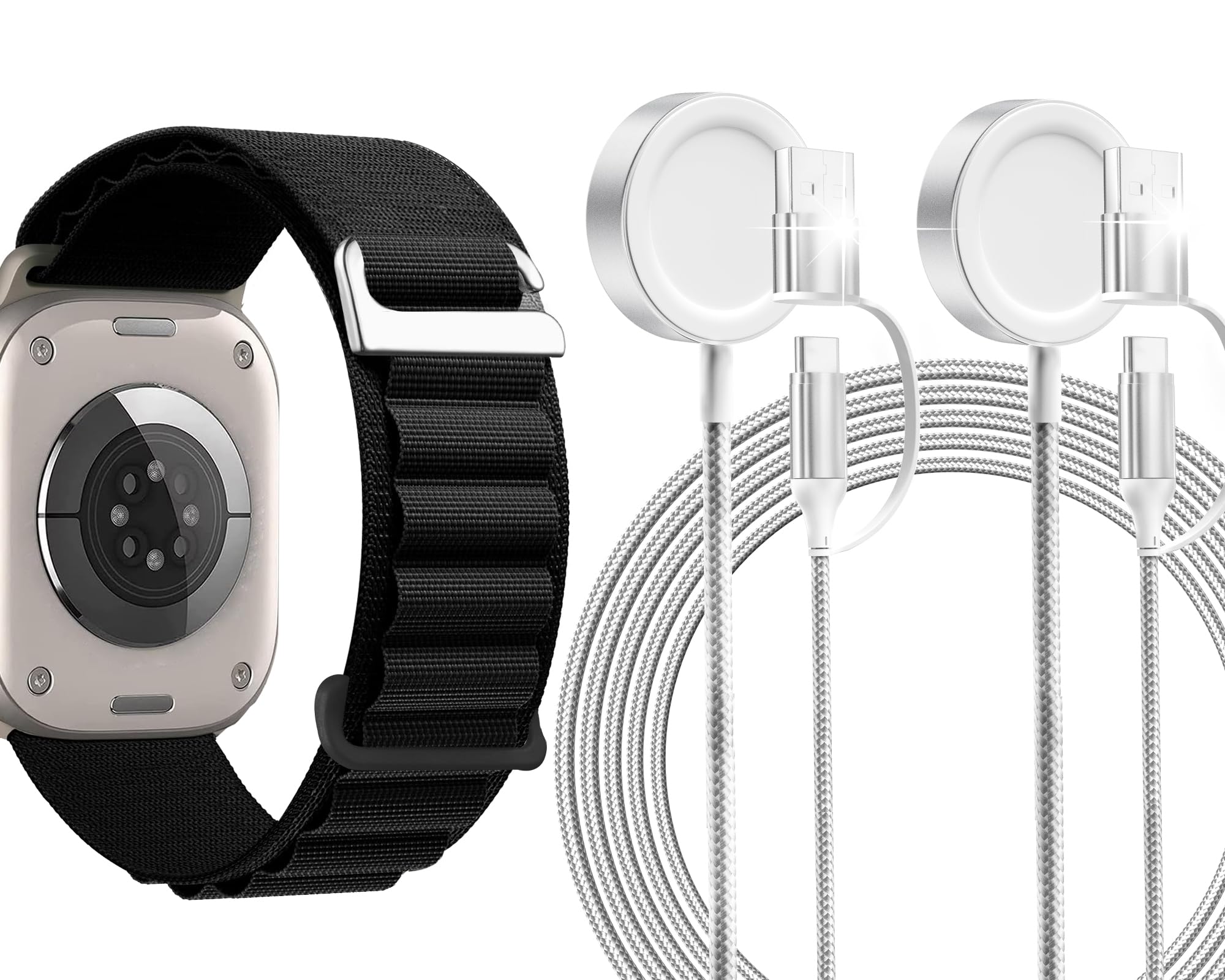 1 Pack for Apple Watch Alpine Loop Nylon Ultra 2/Ultra Band, 2 Pack Apple Watch Charger, Magnetic Wireless Fast Wireless Charging Cord Cable for USB C/USB A