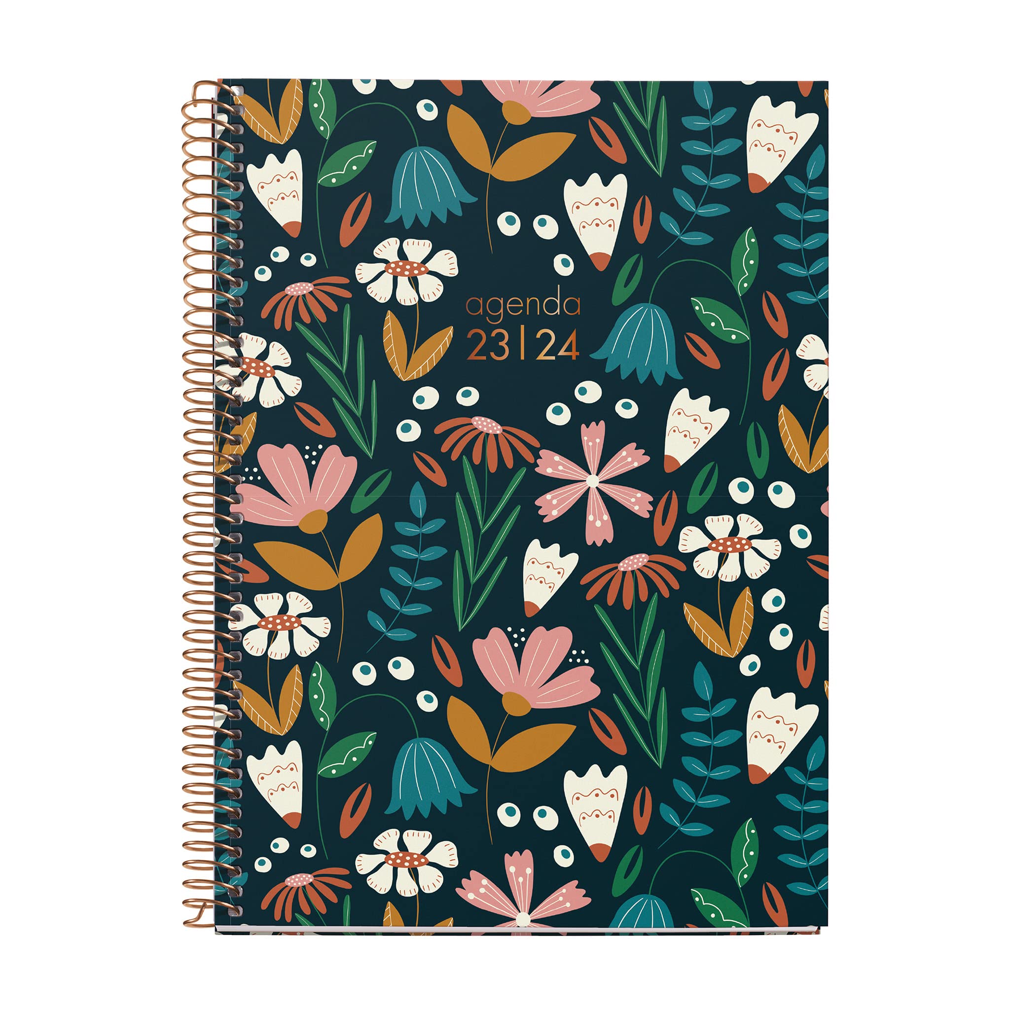 Miquelrius - Diary 18 Months 23-24, July 2023 to December 2024, Size 15.5 x 21.3 cm, Week View, Flowery, Spanish-English-Portuguese
