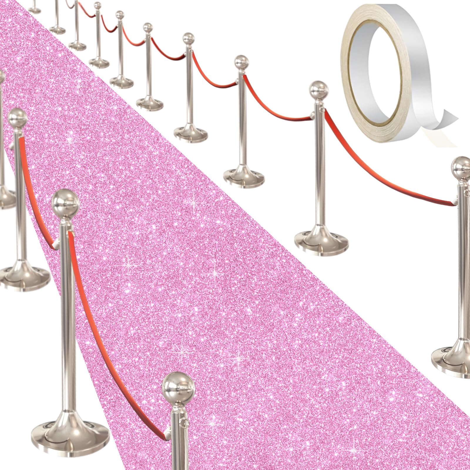 Alfombra con purpurina de 2.6 x 30 pies, alfombra brillante no tejida de alta calidad para bodas, fiestas temáticas de películas y eventos, pasillo para grandes entradas y vibraciones de alfombra roja