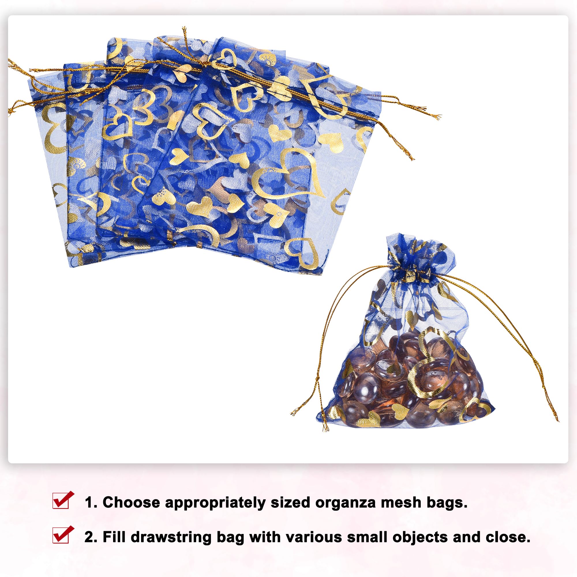 Sourcing Map Lot De 100 Sacs En Organza En Maille Transparente En Forme De Cu0153ur Avec Cordon De Serrage Pour Mariage, Bonbons, Saint-Valentin (bleu