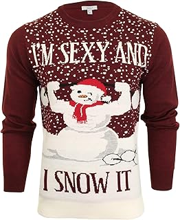 Xact Men\'s Novely Funny Christmas Jumper, Sexy & I Snow It Slogan, Crew Neck