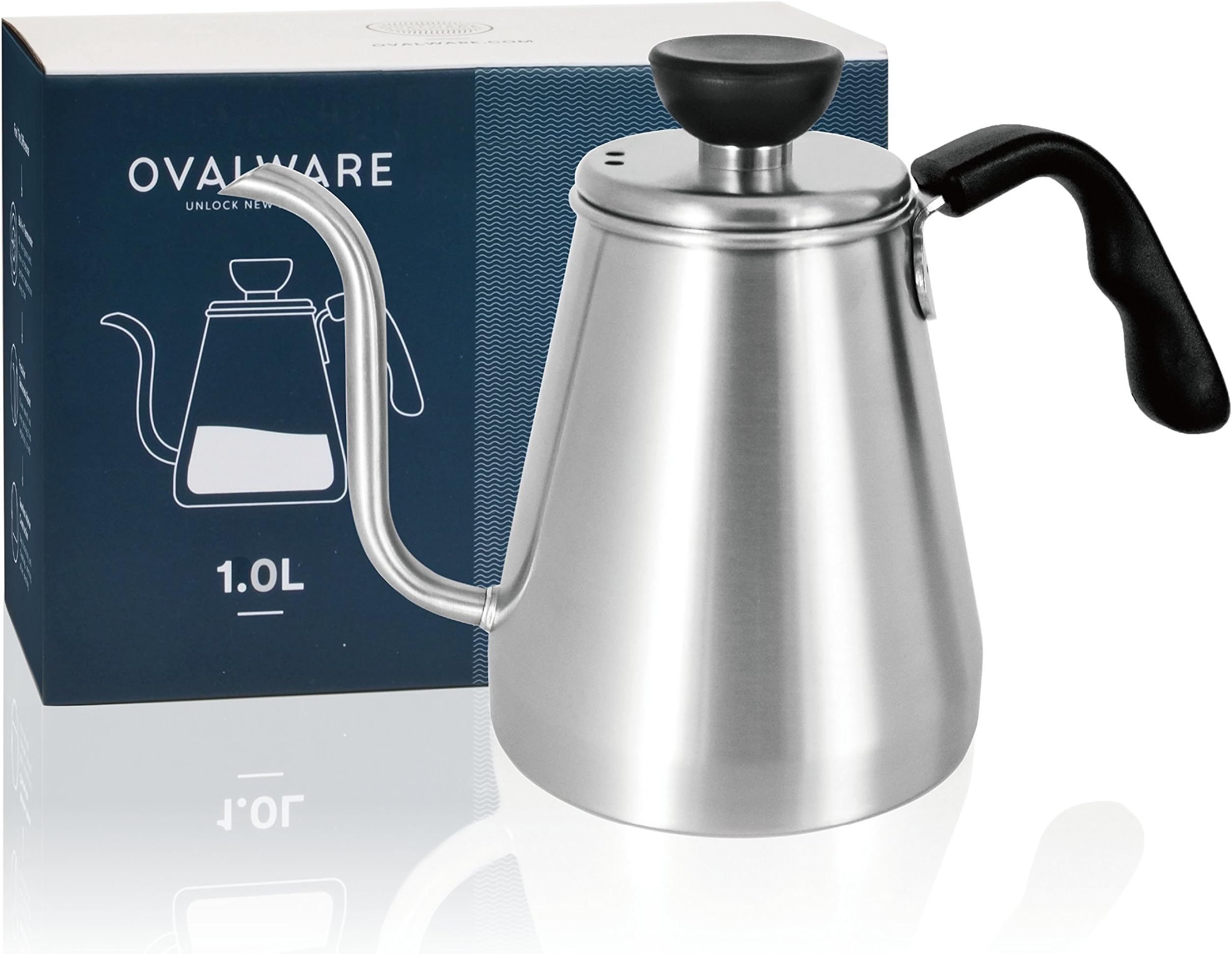 Regent Coffee Curvy Drip Pressure Kettle 18/8 Stainless Steel, 1L (290/140mm Dxia140mm 41390