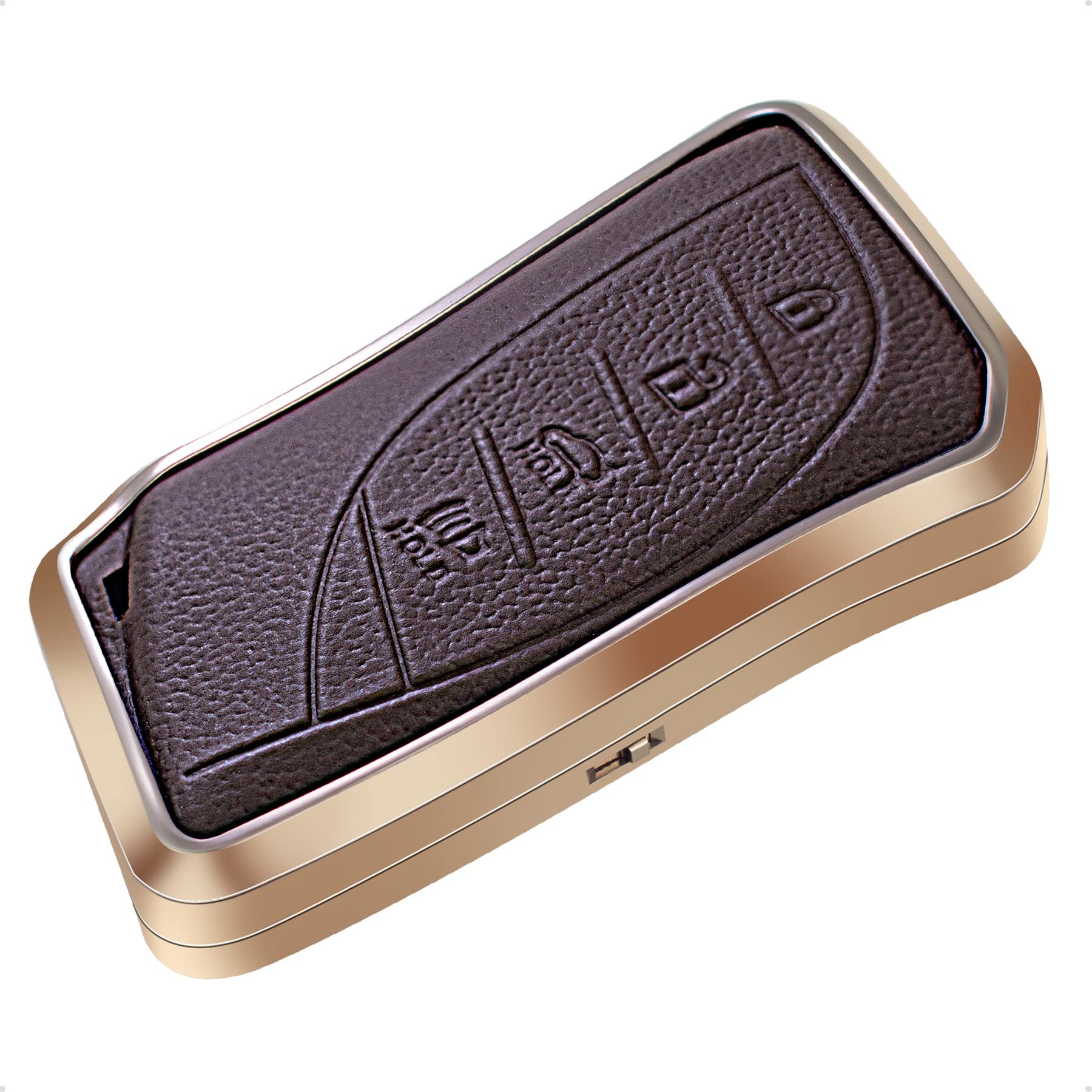 SK CUSTOMBrown Leather and Aluminum Frame Smart Key Case Cover Compatible Lexus ES350 ES300h UX200 LS500 LS500H LC500 LC500h 4 Button Keyless Car Remote Accessory