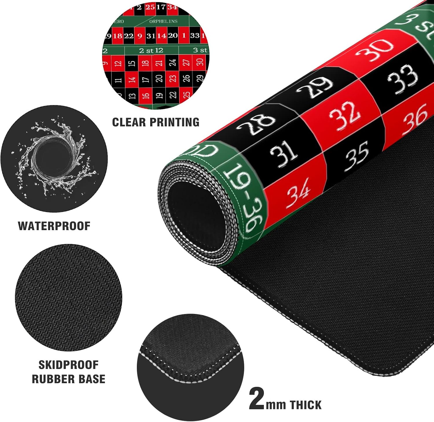 FCZ Large Gaming Mouse Pad 35.4''x15.7'' European Roulette Game Table Extended Non-Slip Soft Rubber Mousepad for Desktop Office Stitched Edges Waterproof Keyboard Mat for Desk Computer Laptop