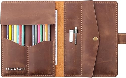 Miniatura 6 de Robrasim Estuche de cuero para lápices, hecho a mano, estuche para bolígrafos de dibujo, estuche de cuero rústico para pinceles de pintura y