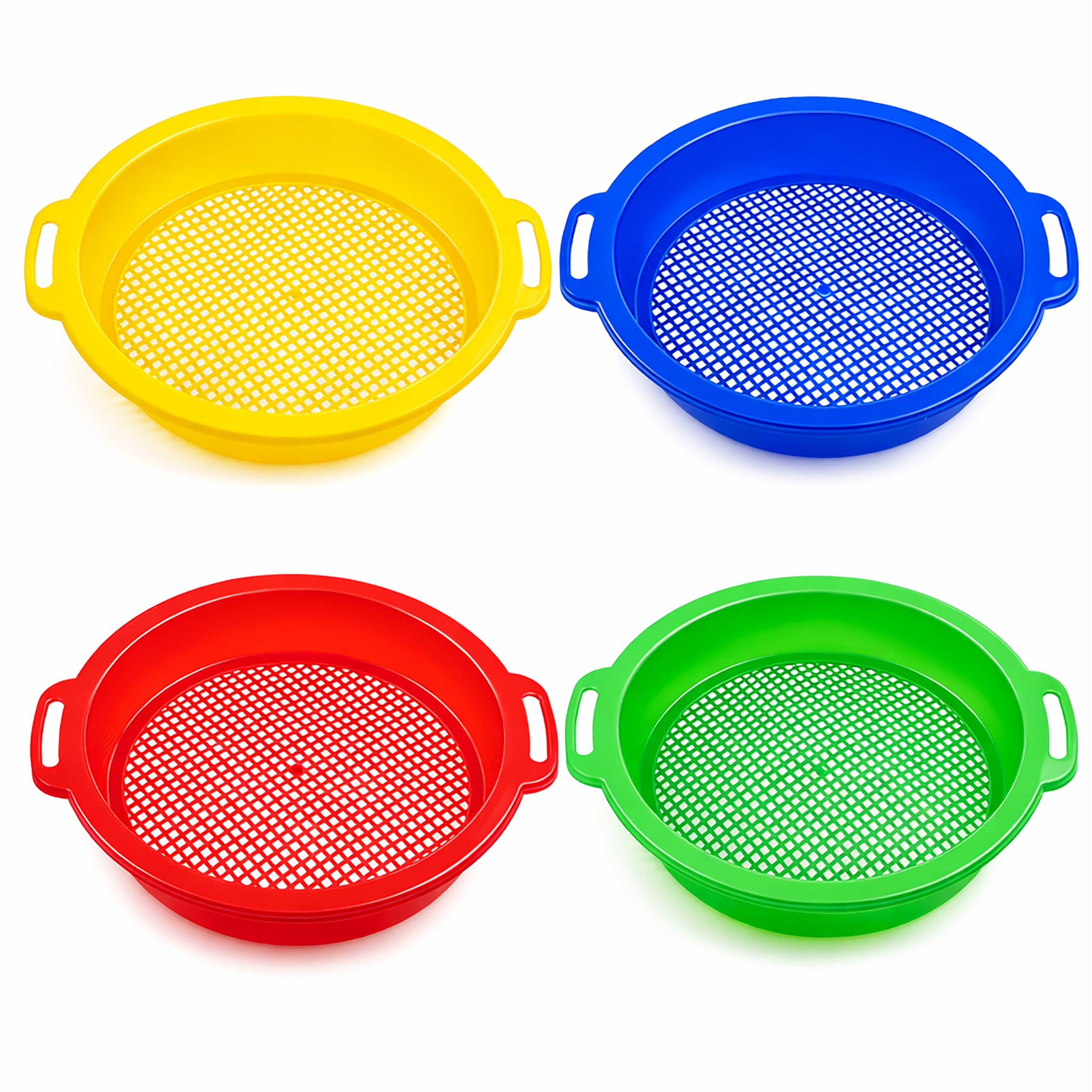 4E's Novelty Large Sand Sifter for Sandbox Beach 4 Pack - Sand Sifter for Shark Teeth, Rock, Plastic - Beach Toys, Sand Toys for Sandbox Kids & Toddlers