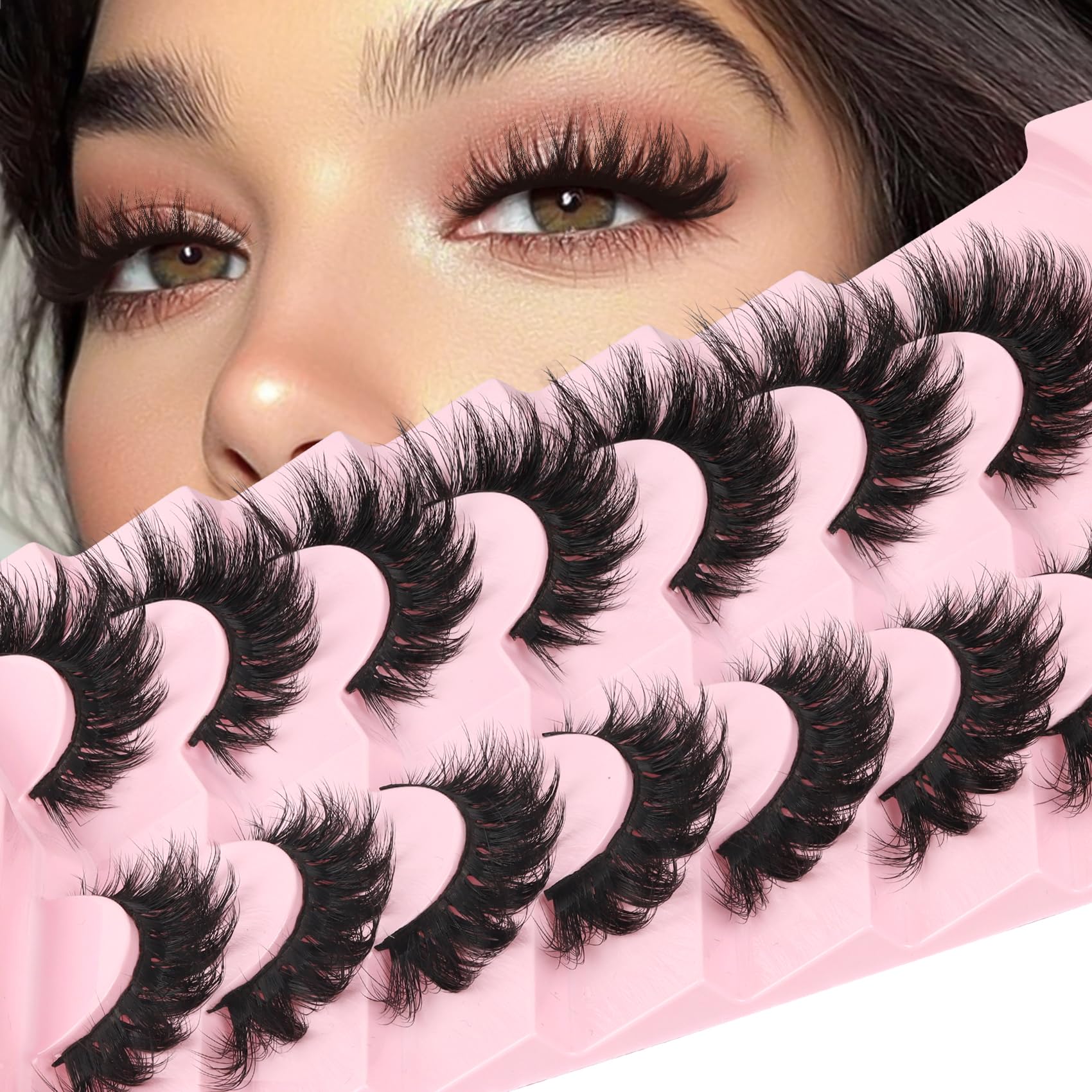 Losha Lashes Volume False Eyelashes Fluffy Cat Eye Lashes 7 Pairs Crisscross Lashes Strips 8-18mm Thick Fake Eyelashes