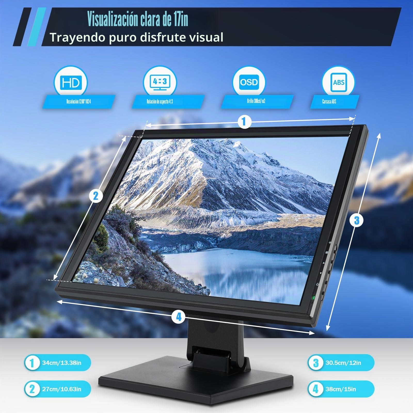 Pantalla táctil LCD, pantalla táctil de 17 pulgadas, pantalla táctil de registro de efectivo, monitor de efectivo para PC, POS, caja registradora, restaurante, bar, cafetería, alta