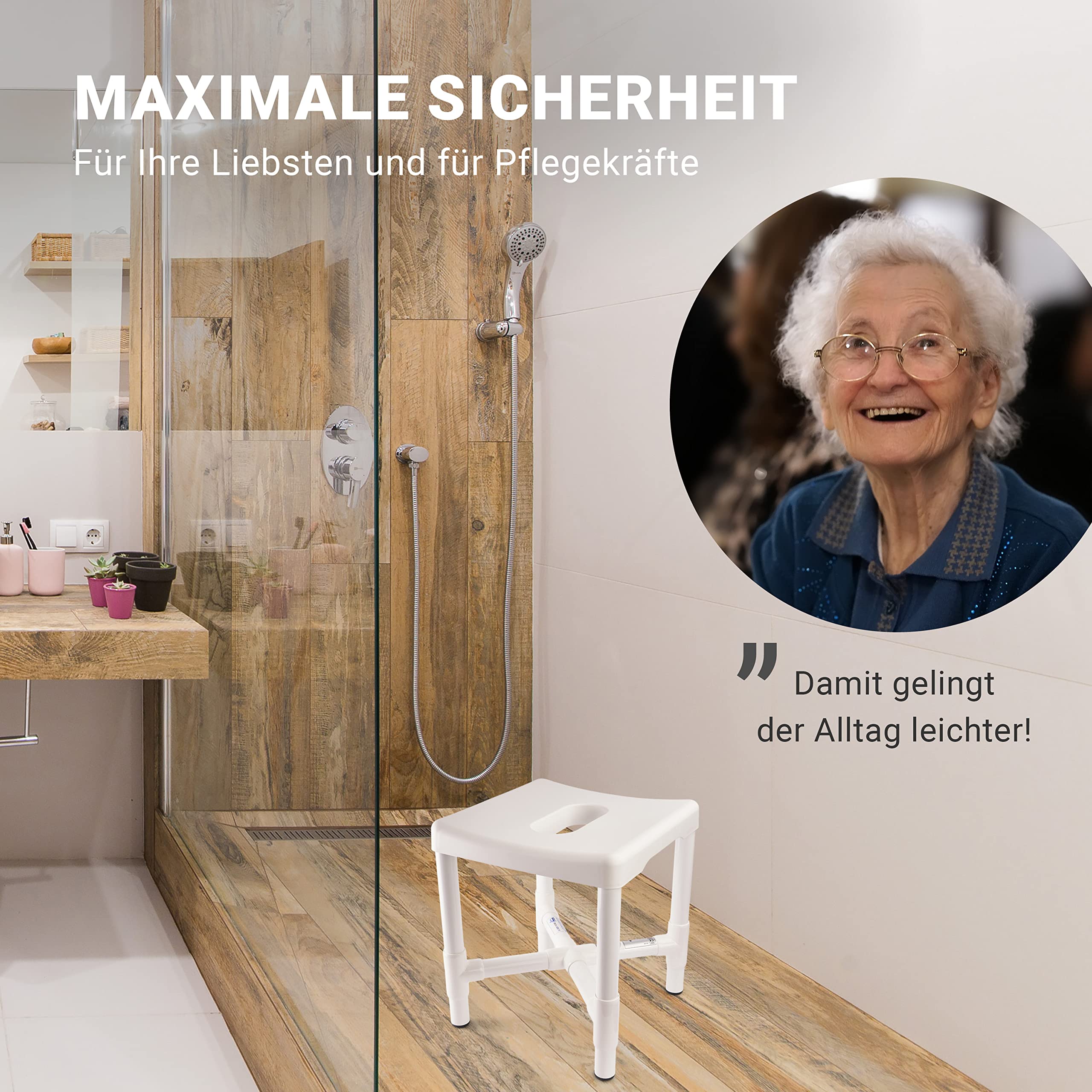 RCN DH 49 Duschhocker aus Spezialkunststoff | maximale Rutschsicherheit | geringes Eigengewicht | außerordentlich stabil | garantiert Nicht rostend | bis 200 kg belastbar (DH 49, weiß)