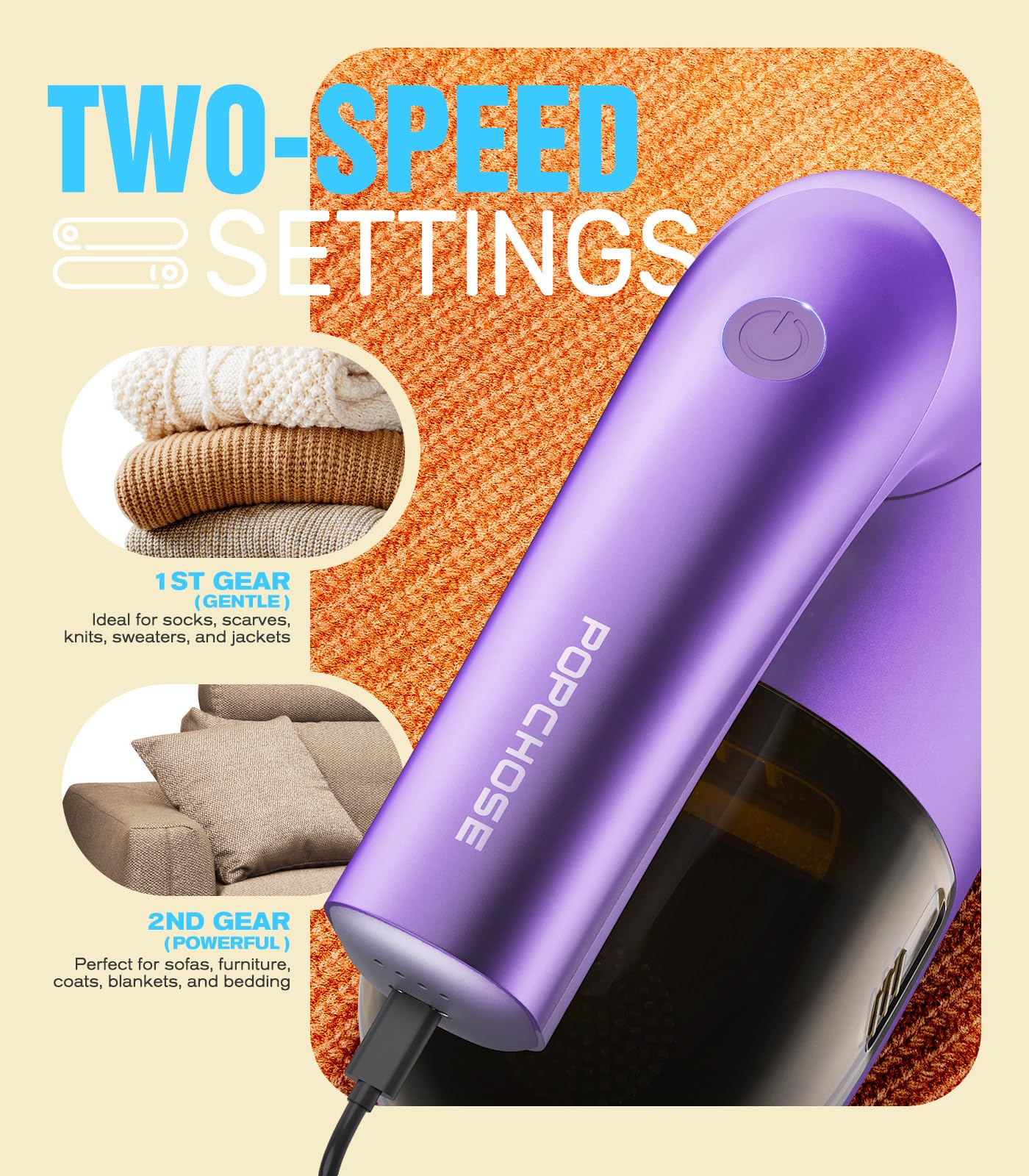 POPCHOSE Afeitadora de tela, removedor de pelusas para ropa, afeitadora de pelusas con cuchillas de 6 hojas, afeitadoras de suéter de 2 velocidades para quitar bolitas para ropa, sofá, muebles,