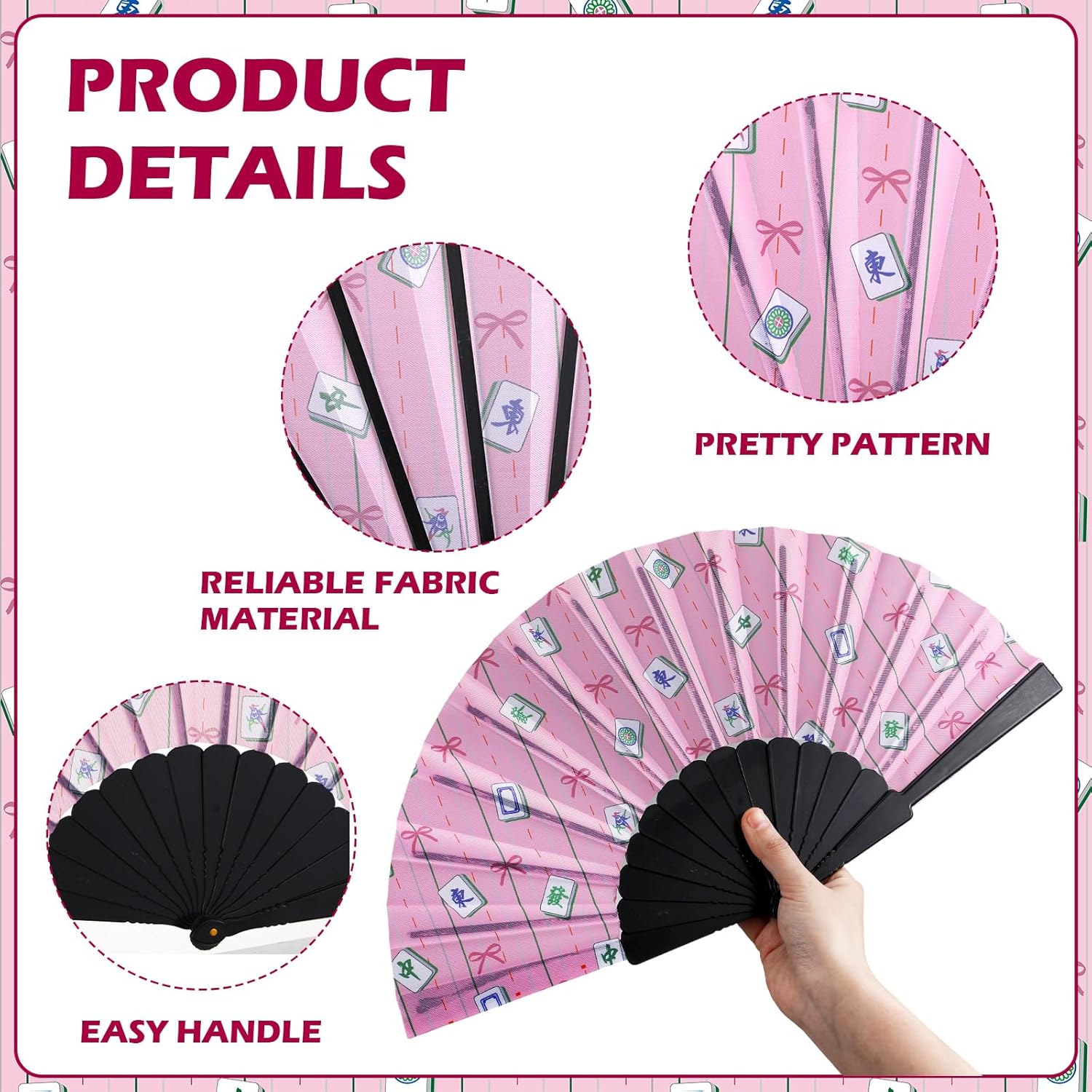 Threehoney 36 Pcs Mahjong Gifts Mah Jong Folding Fan Bulk Decorations Birthday Fabric Handmade Chinese Gift for Mahjong Lovers Player Gifts Home Mah Jong Game Night Party Accessories Green and Pink