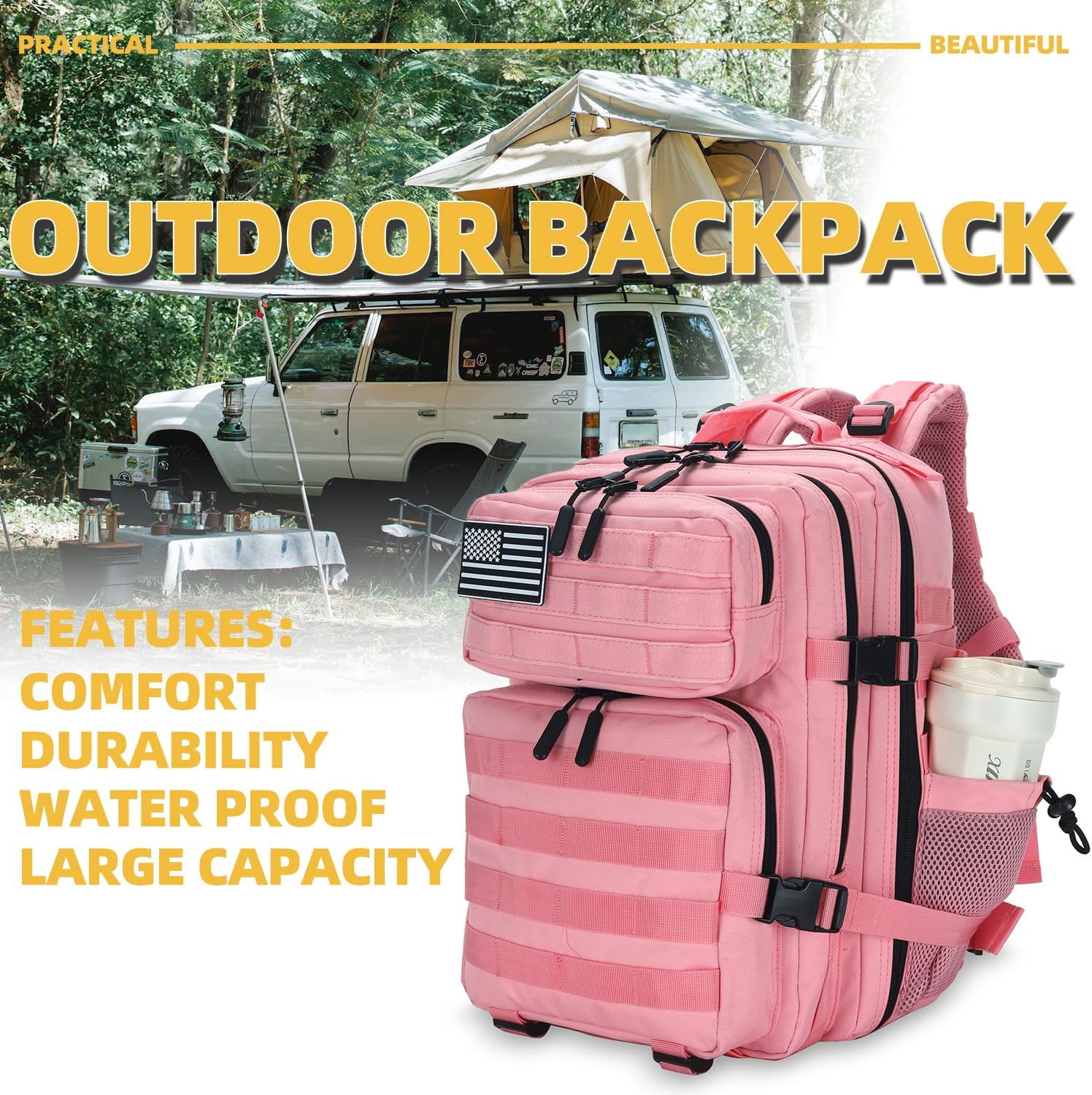 25L Tactical Backpack for Men and Women Military Backpack Small Assault Pack Molle Backpack Bug Out Bag Travel Rucksack Daypack (Pink) - Image 7