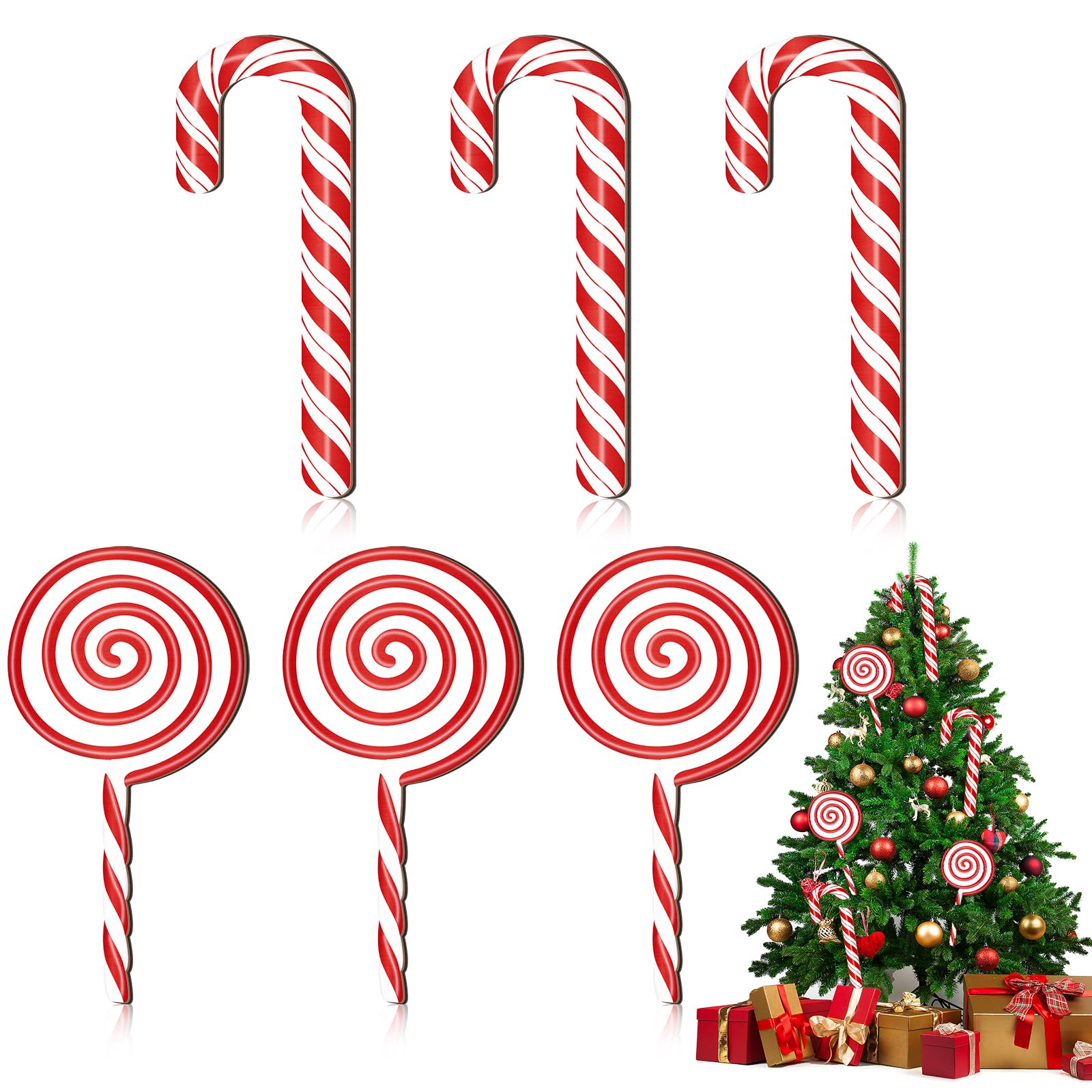 Snapklik.com : 6 Large Wooden Candy Cane Christmas Decorations