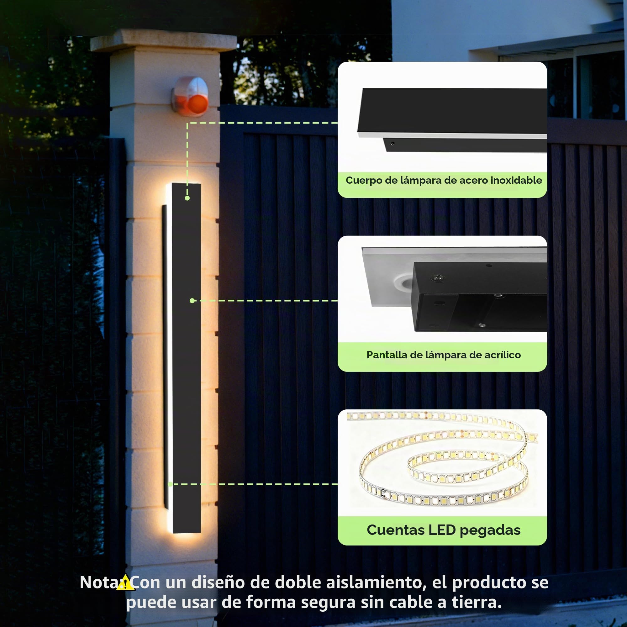 auralab Aplique Pared Exterior Largo 100cm, IP65 Impermeable Acrílico Apliques pared Largos, 3000K Lampara de Pared Larga LED Moderna Decorativa para Piscina, Salón y Porche, Negro