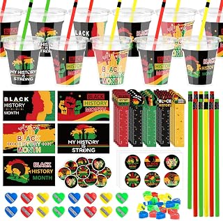 30 Set/180 PCS Black History Month Stationery Set Black History Month Party Favors with Pencil Sticker Ruler Sharpener Cup Classroom Exchange Giveaways Gifts for Juneteenth African American Freedom