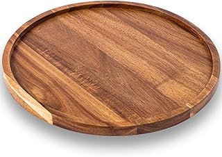 Round Charcuterie Board,Round Wood Tray, Acacia Wooden Serving Platter, Appetizer Charcuterie Board, Tray Organizer for Kitchen Table Centerpiece 11.8 x 11.8 x 0.8 inch