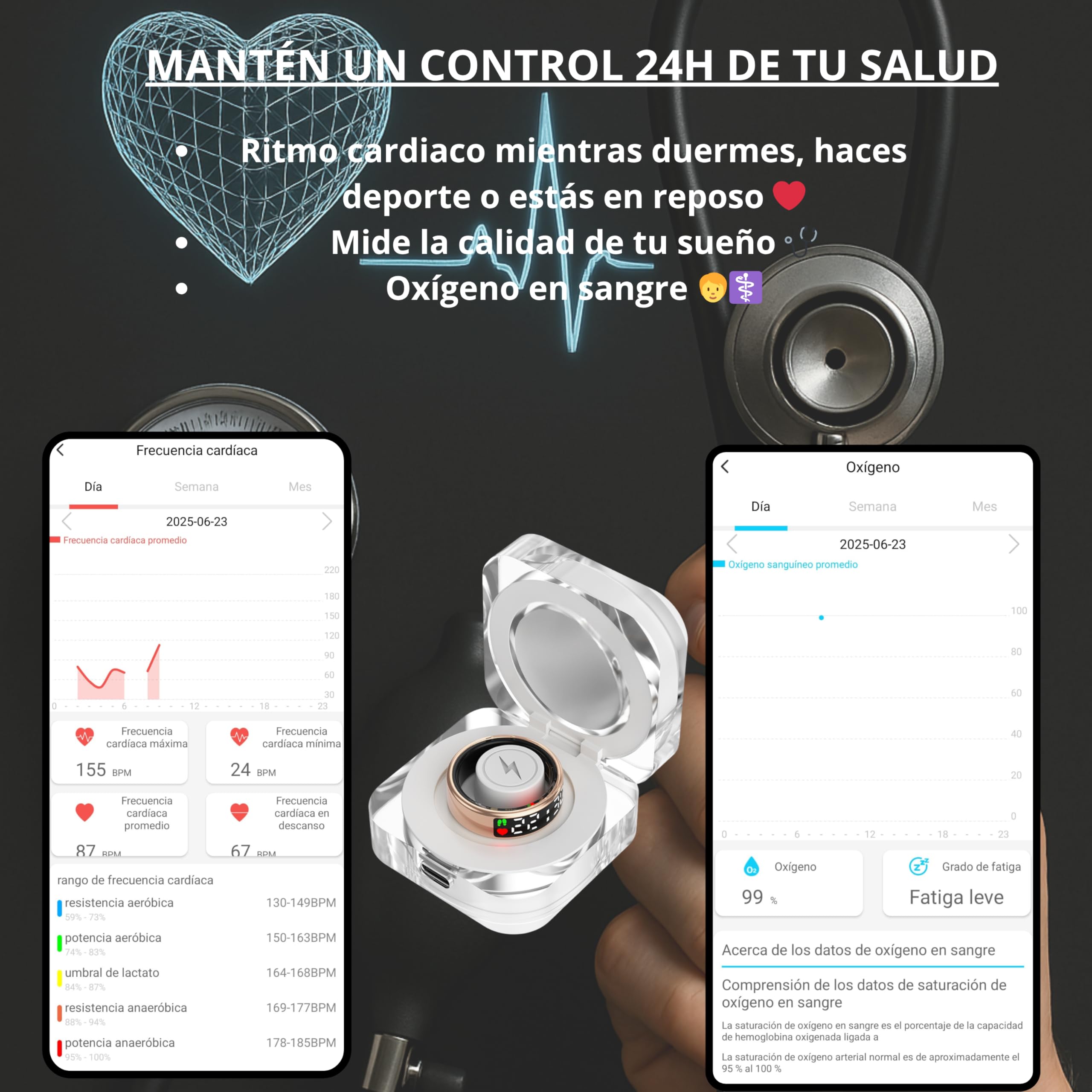 smartia - Anillo Inteligente con Pantalla Tactil, Smart Ring para Hombre y Mujer, Anillo Inteligente con Actividad Fitness y Control de Salud, Monitoriza tu Sueño, Incluye Puerto DE Carga (Oro, 9)