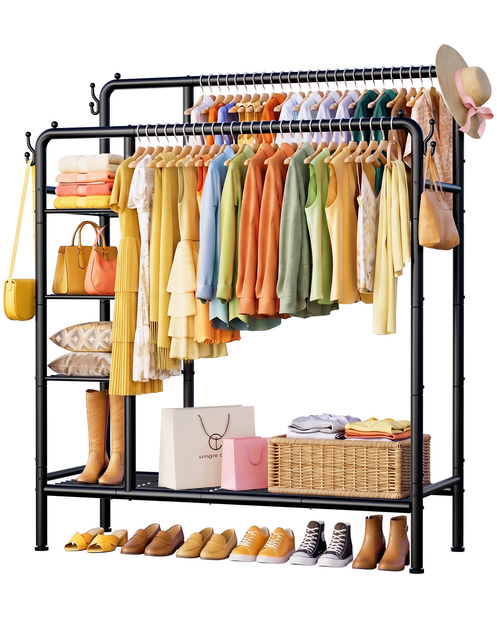 Sakugi Clothes Rail, Double Rail with Storage Shelves, 111x43x153cm, Black