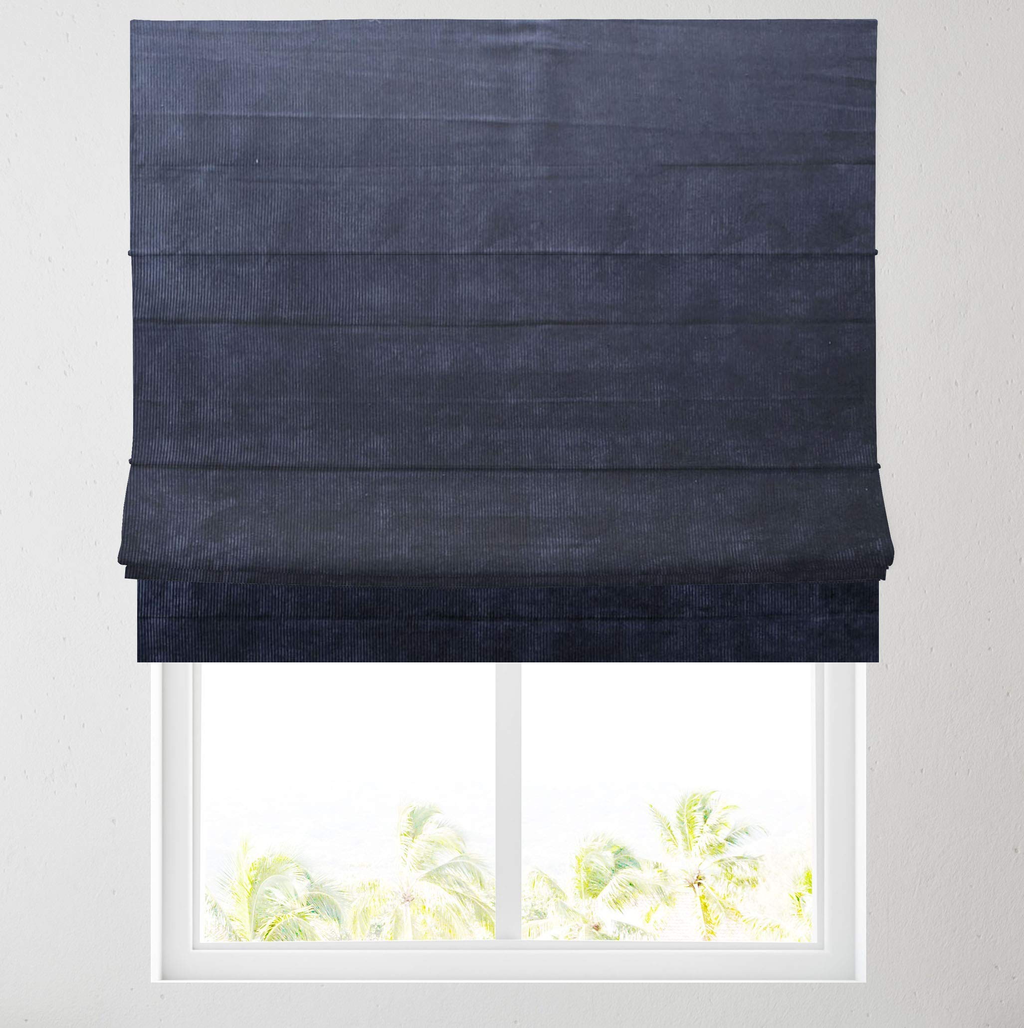 Barnes Blinds And Interiors Navy Ribbed Lined Roman Blind (Width: 5Ft (153Cm))