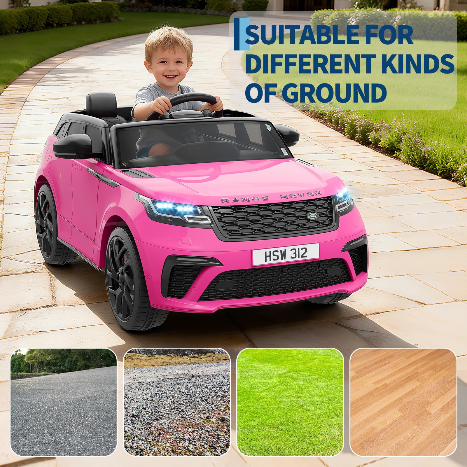Garvee 12V Voiture Electrique Enfànt, Land Rover Licenciée avec Télécommande, Musique & MP3, Véhicule Électrique pour Enfants 3 an+(Rose)
