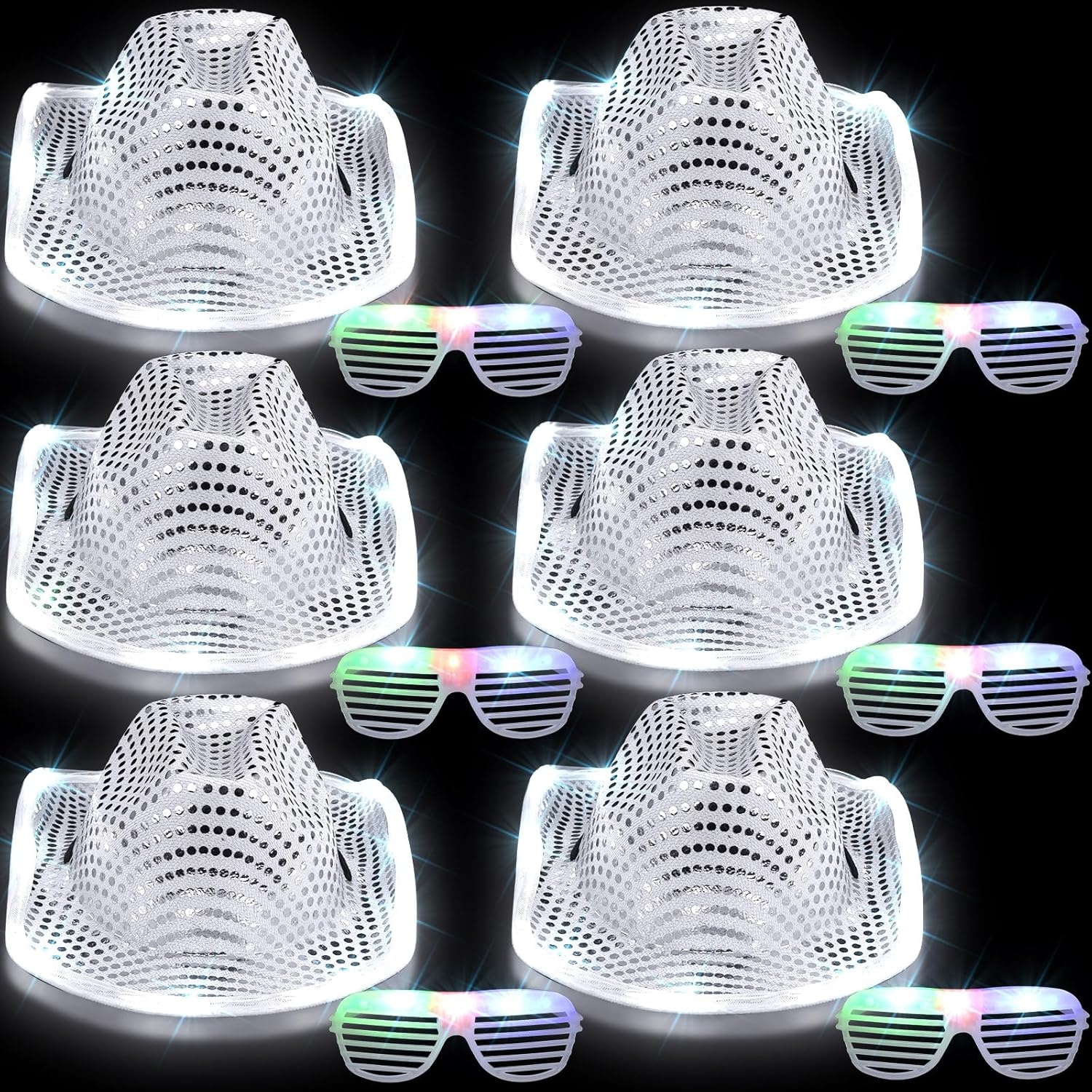 Maitys Light Cowgirl Hat and LED Glasses Glow Cowboy Hat Glasses Shutter for Women Men Birthday Party Costume Outfit Supplies