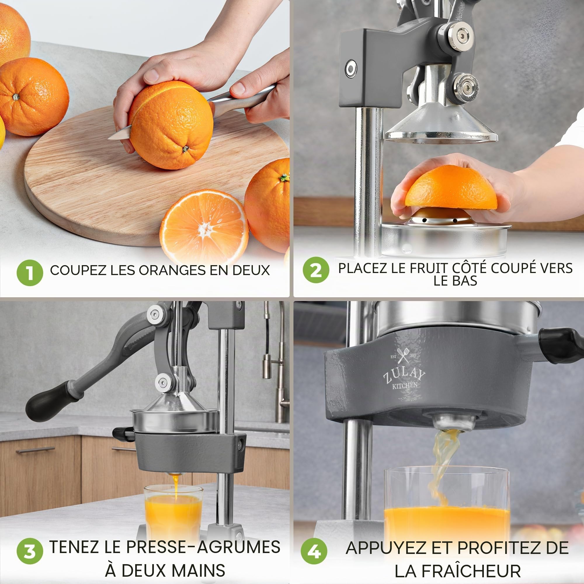 Zulay Kitchen Presse-agrumes Manuelle en Fonte, Presse de Jus Presse d'Oranges Manuelle pour Agrumes, Robuste Presse de Fruits en Acier Inoxydable, Extracteur de Jus en Fonte, Entsafter Manuel pour