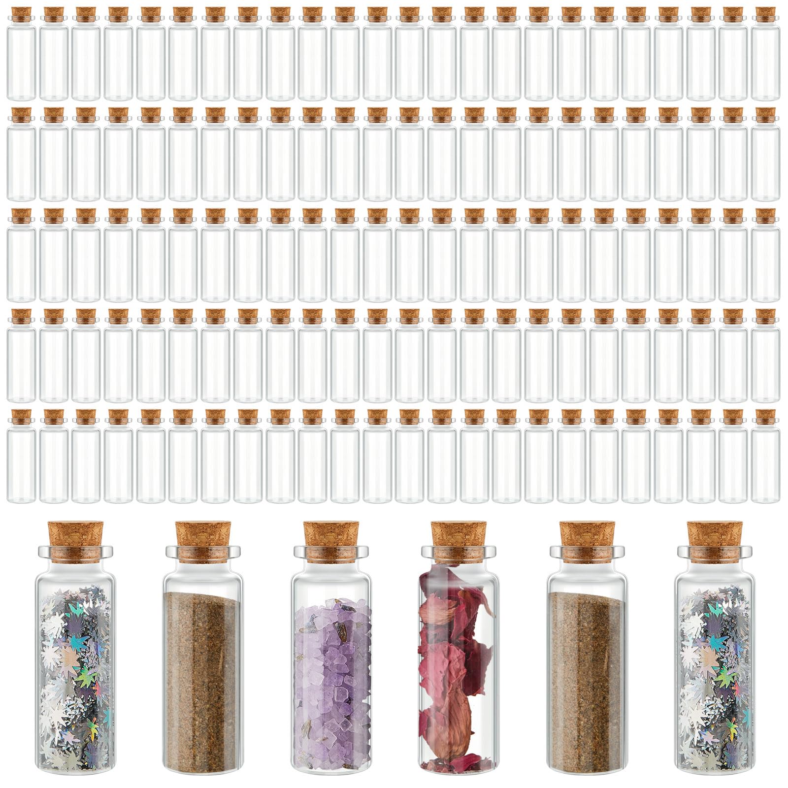 Gerrii 100 Pcs 40 ml Mini Glass Bottles with Wood Cork Stoppers, Valentines Day Gift, Mini Potion Glass Vials Small Clear Bottles Wishing Message
