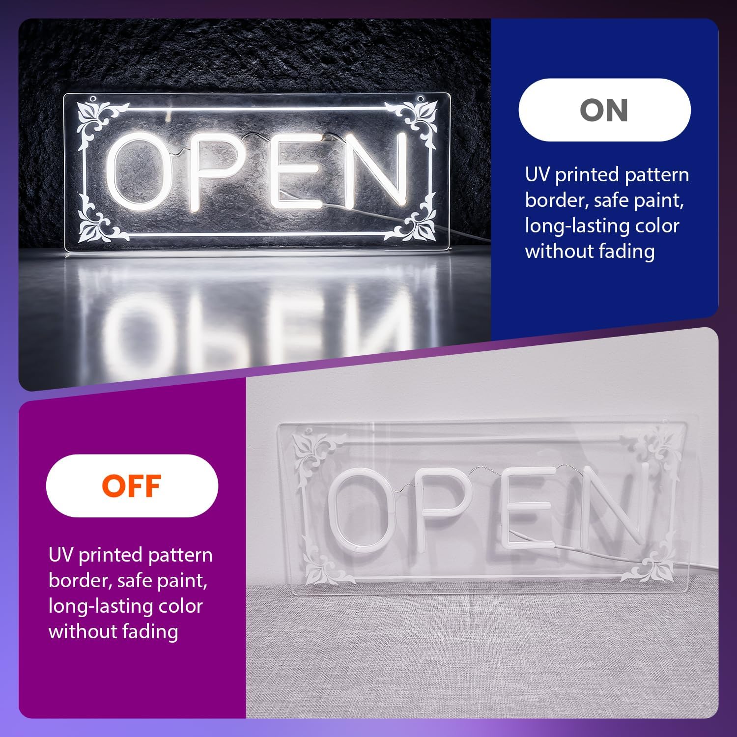 Open Signs for Business, LED Neon Open Sign Lighted Open Lights for Business Window Door Wall Hanging Coffee Snack Bar Restaurant Barbershop Retails Store Shop, USB Power & Dimmab - Image 5