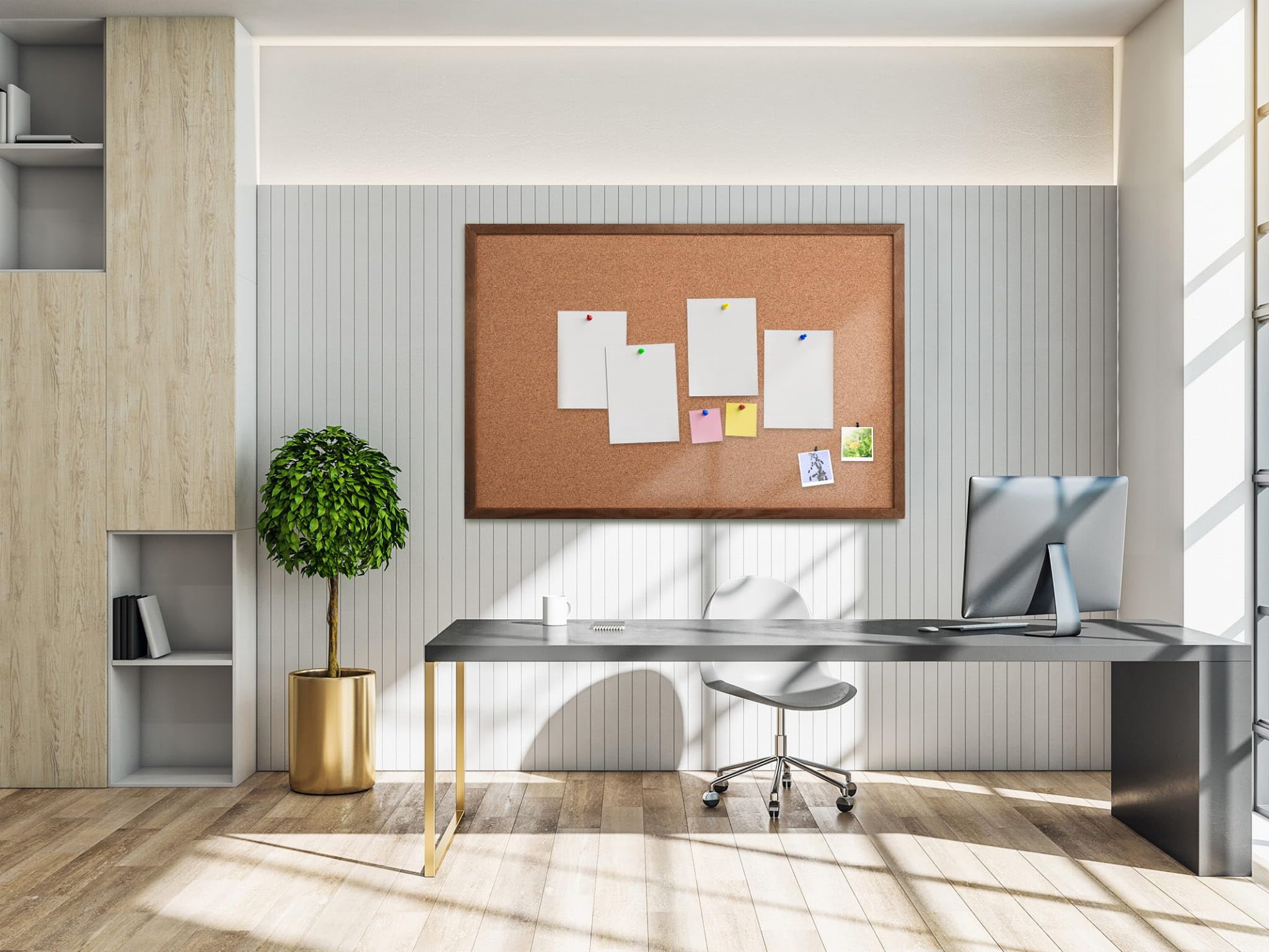MG Design Pinnwand in Braun Holzrahmen 100 x 150 cm – Korktafel für Notizen, Fotos und Pläne für Zuhause, Büro und Schule