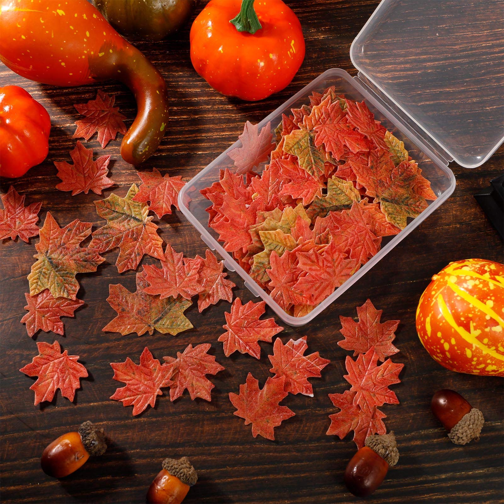 SUSSURRO 100 Pieces Edible Fall Leaves Gold Leaf Cupcake Toppers maple