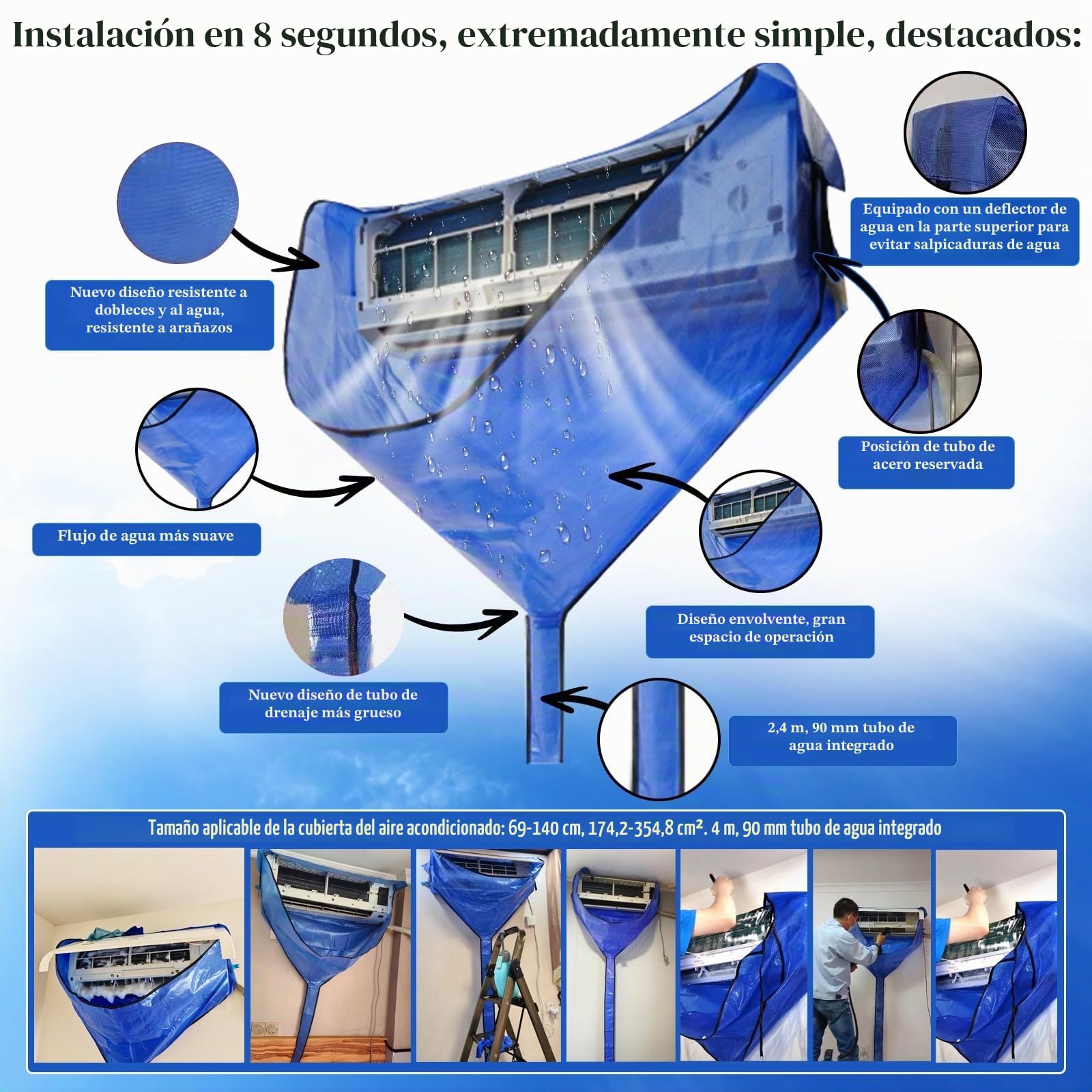 Kit de limpieza ZSPLIT-MAIR todo en uno para minisplits con pulverizador a presión - Bolsa de limpieza reutilizable a prueba de fugas, 16 herramientas de mantenimiento (Azul)