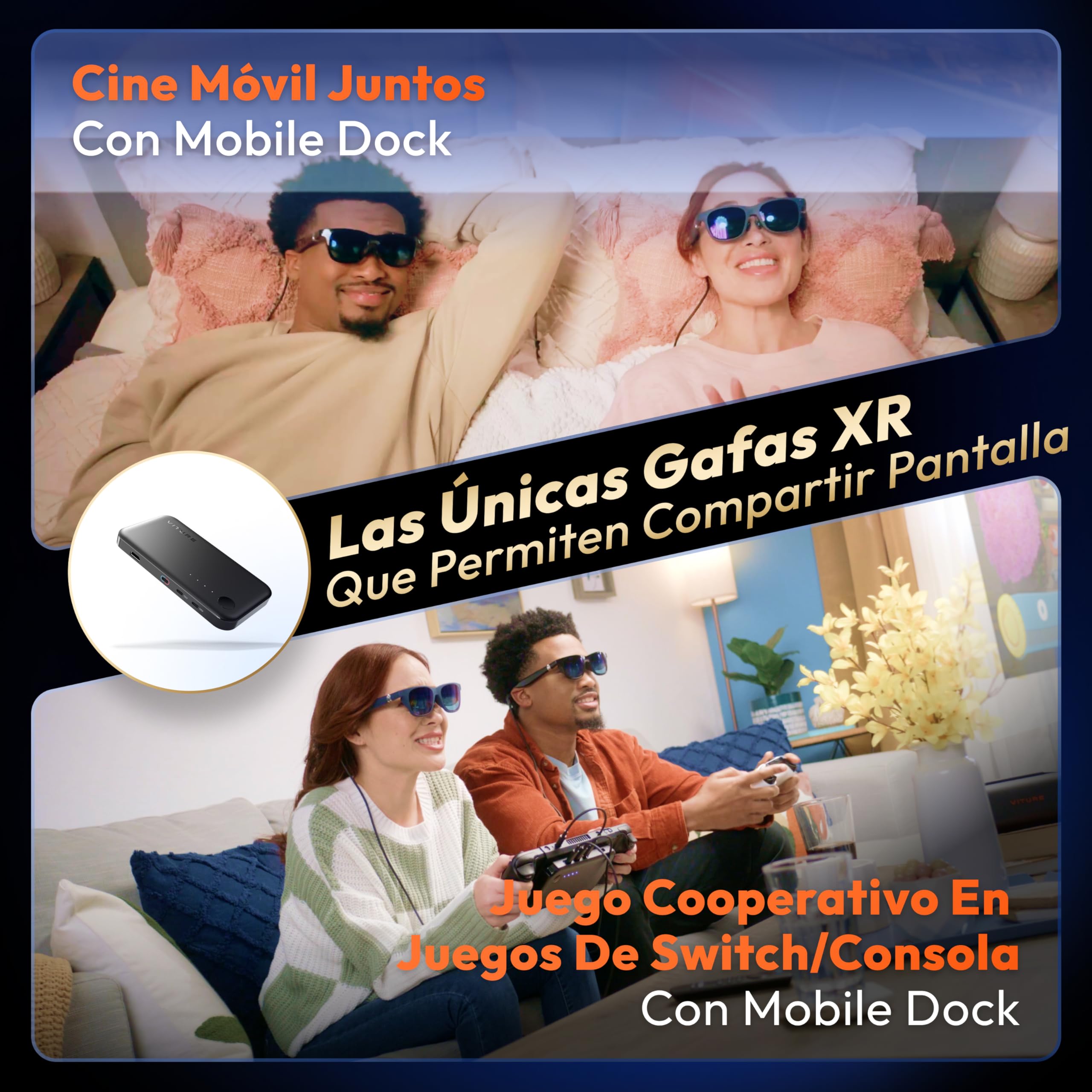 VITURE One Lite XR Gafas 120" Full HD, Sonido Harman, Apto para iPhone 16/15 (Soporte de vídeo Espacial), Steam Deck/ROG Ally/Consolas de Juegos/PC/Android (Jet Black)
