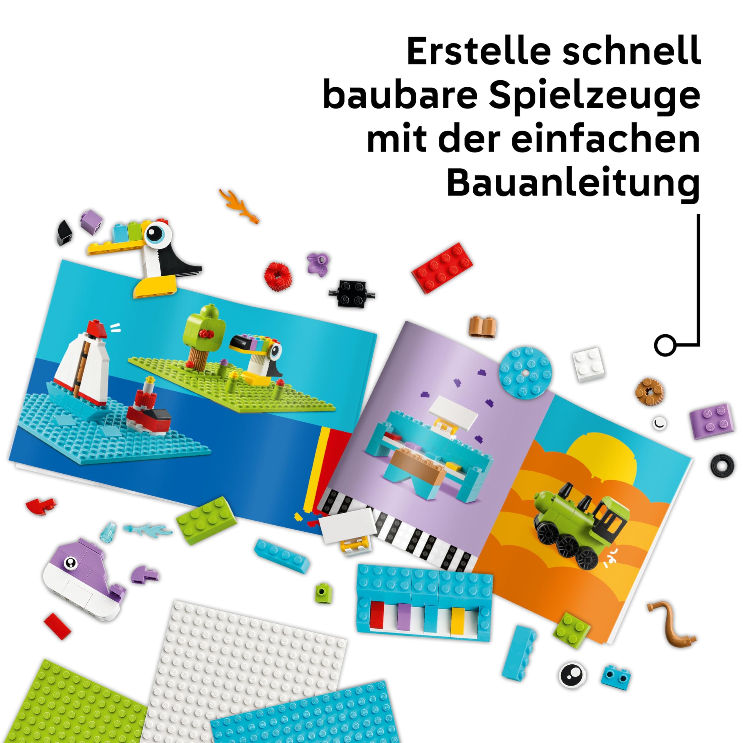 LEGO Classic Creative Build-and-Play Box - Colourful Bricks Set - Build a House, Dog, Fire Engine Toy, Piano Keyboard, Clouds & Rainbow - Arts and Crafts Kit for 5+ Year Old Boys & Girls - 11044