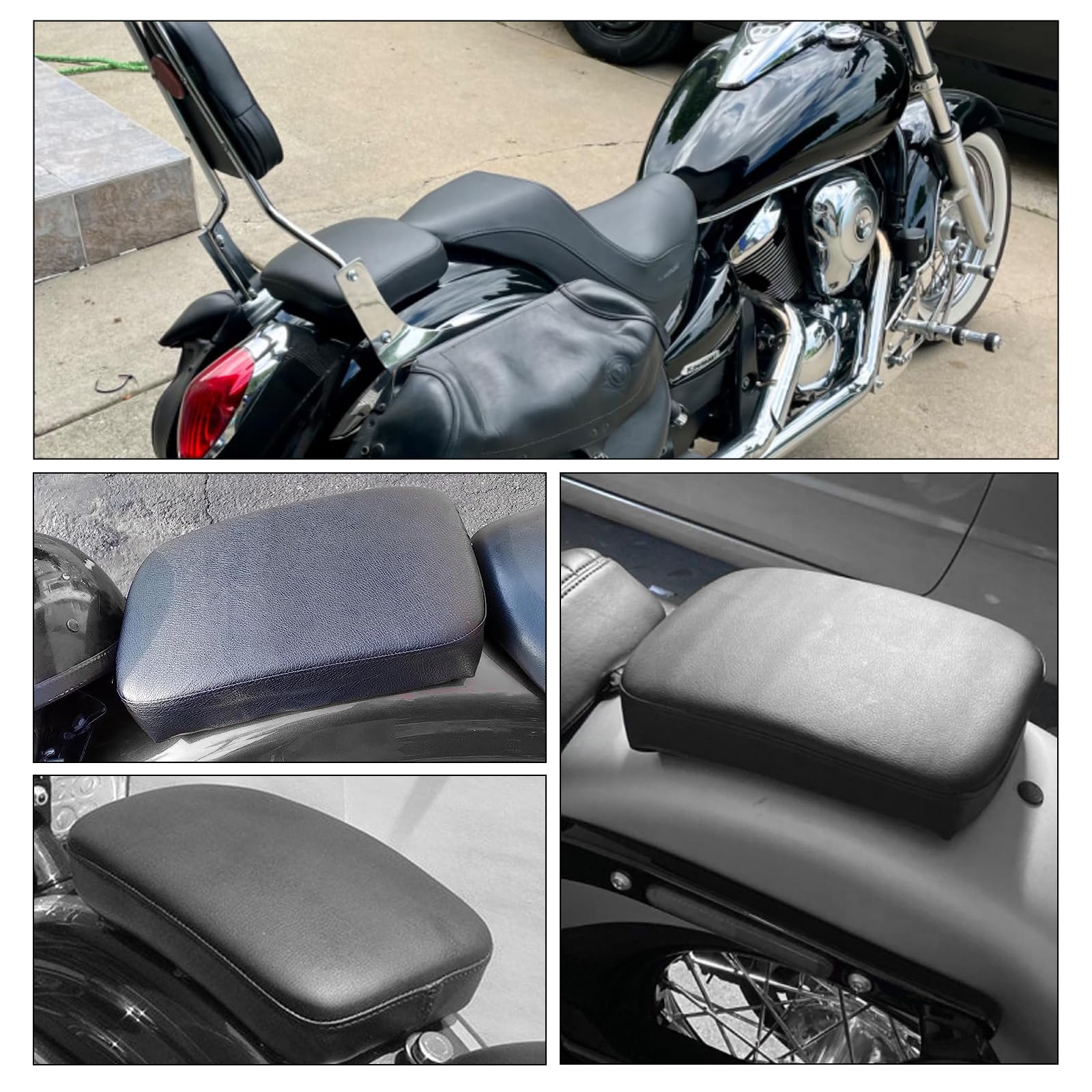 DREAMIZER Sedile Passeggero Posteriore per Moto con 8 Ventose per Sella Bobber Cruiser Chopper Custom (Nero)