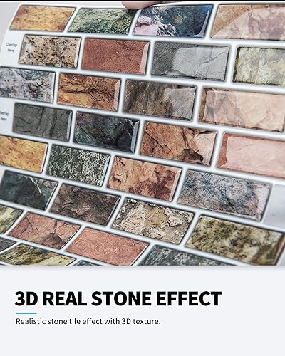 Miniatura 8 de Adhesivo Art3d para salpicaduras de cocinabaño 10 unidades diseño de azulejos de mármol colorido de 12 x 12 pulgadas