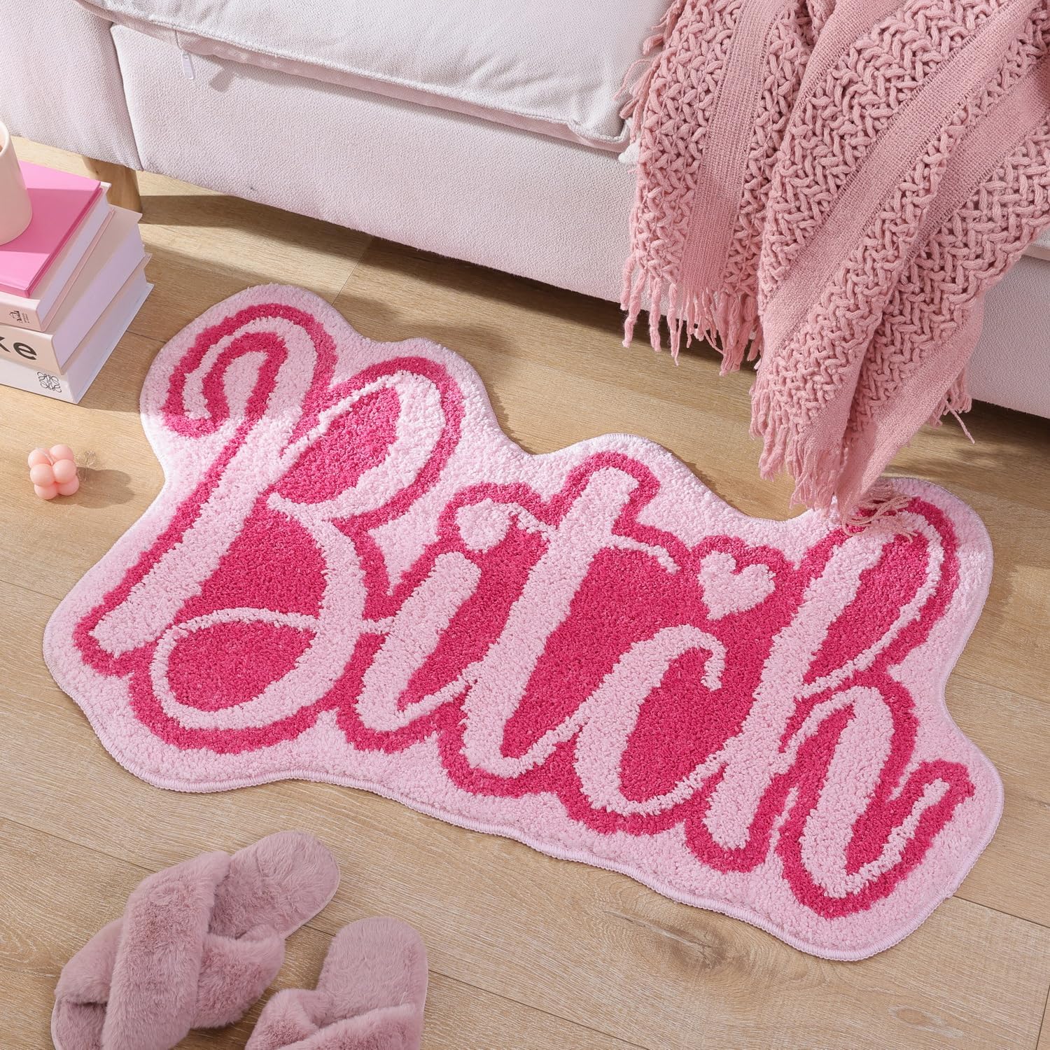 Panstar Pink Bath Mat Bathroom Rugs for Living Room, Bedroom, Kitchen Mats for Floor Funny Welcome Mat Non Slip Washable Rug with Funky Letter 20x32 inches